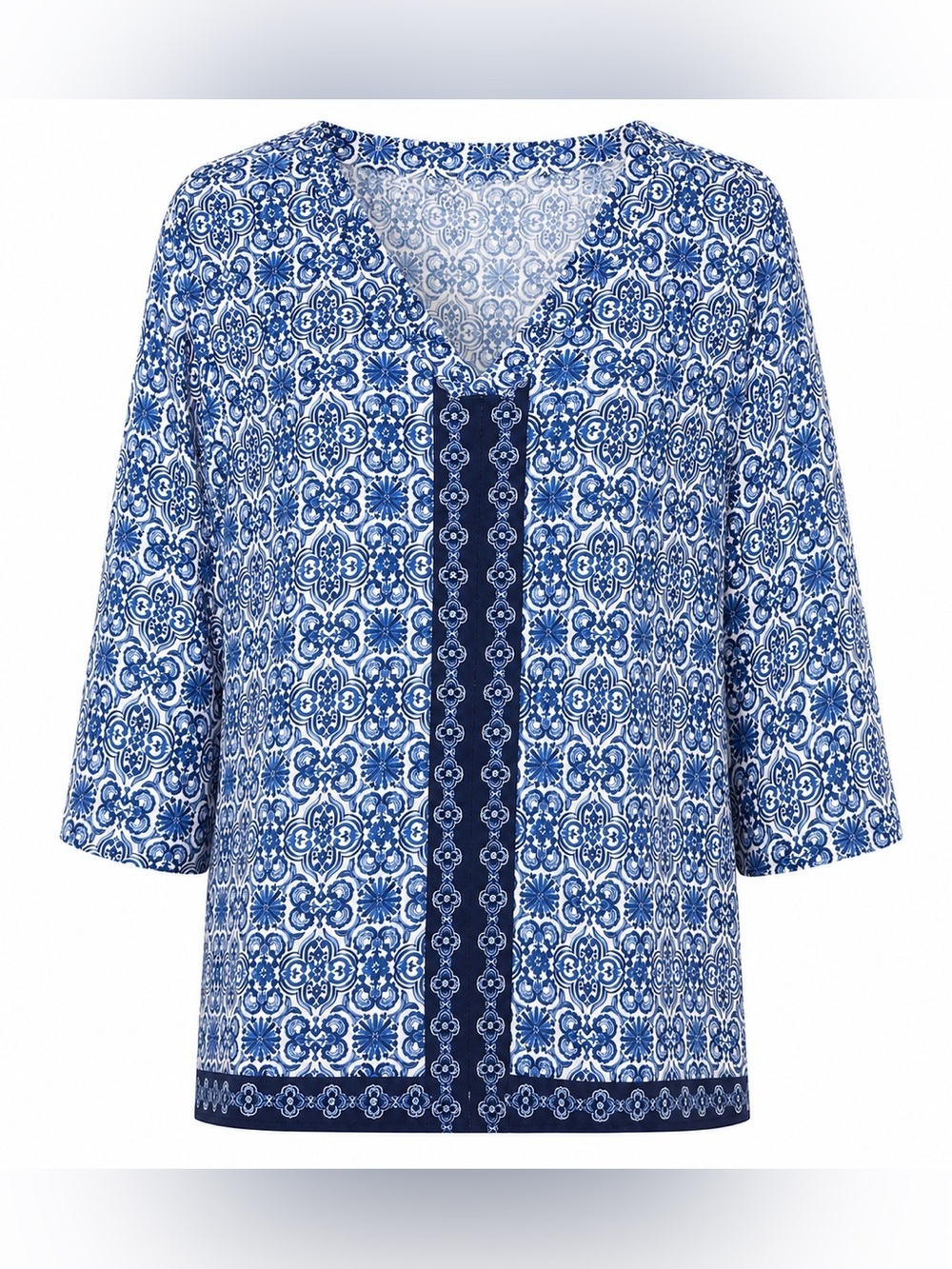 Chicos blue/white medallion print top, size 16/18, Chicos size 3